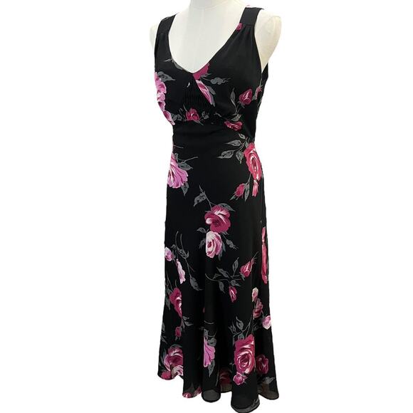 VTG 2000s Nine & Company Y2K Off-Black & Pink Floral Whimsical Midi/Maxi Dress L - Picture 4 of 7